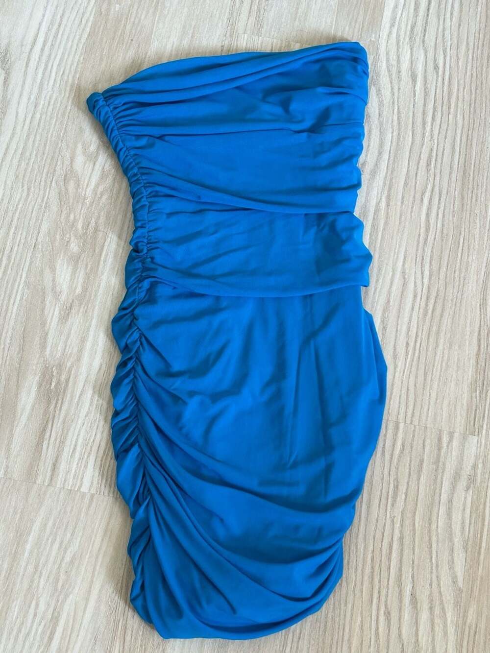 Hello Molly Blue One Shoulder Ruched Mini Dress
